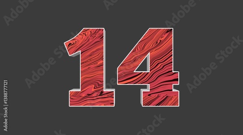 Red Wooden Texture Number 14 Design on Dark Background