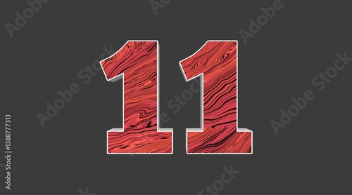 Textured Red Wood Numbers 11 on Dark Background