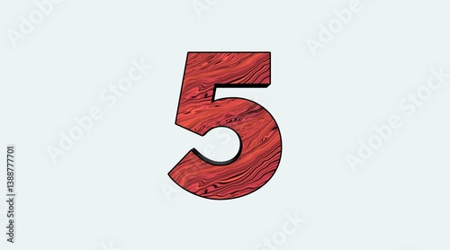 Red Wood Textured Number Five Illustration