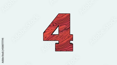 Red Wood Textured Number Four Graphic Design