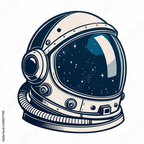 Design a bold, vector illustration of an astronaut helmet with thick, black strokes.  Focus on clean lines and impactful design.
