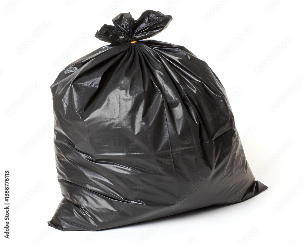 Full Black Garbage Bag on White Background
Full Black Garbage Bag on White Background