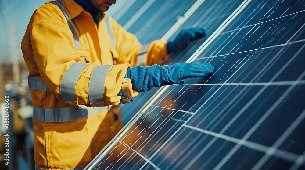 A renewable energy scientist researching solar panel efficiency improvements, lab with solar cells, testing equipment A renewable energy scientist researching solar panel efficiency improvements, lab with solar cells, testing equipment