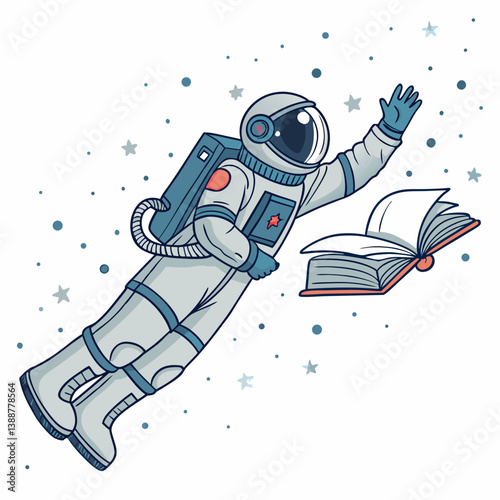 Create a bold, vector illustration of an astronaut floating in zero gravity, emphasizing strong outlines and impactful design.