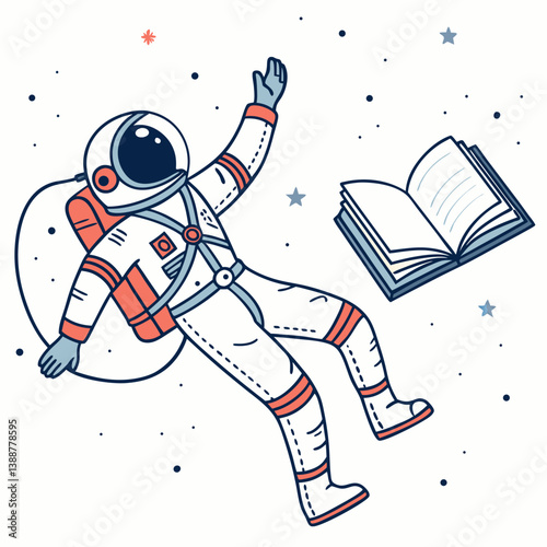 Create a bold, vector illustration of an astronaut floating in zero gravity, emphasizing strong outlines and a minimalist style.