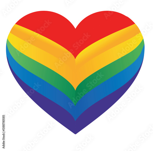 Vector Stylized Heart Icon with Bold Stripes in Red, Orange, Yellow, Green, Blue, Indigo, and Violet