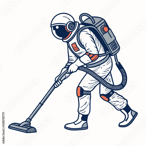 Create a bold, vector illustration of an astronaut, emphasizing strong outlines and impactful line weight.  Include a single, prominent detail to be specified later.