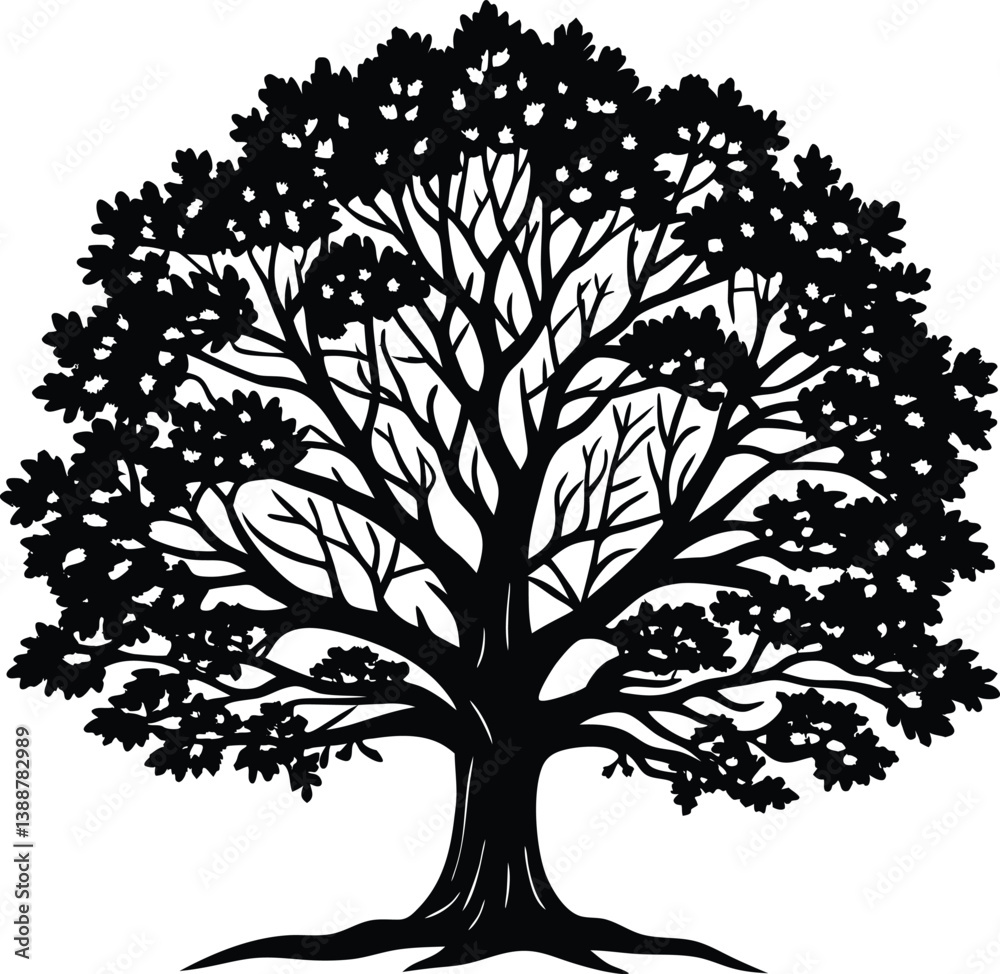 Obraz premium oak tree black and white silhouette vector design