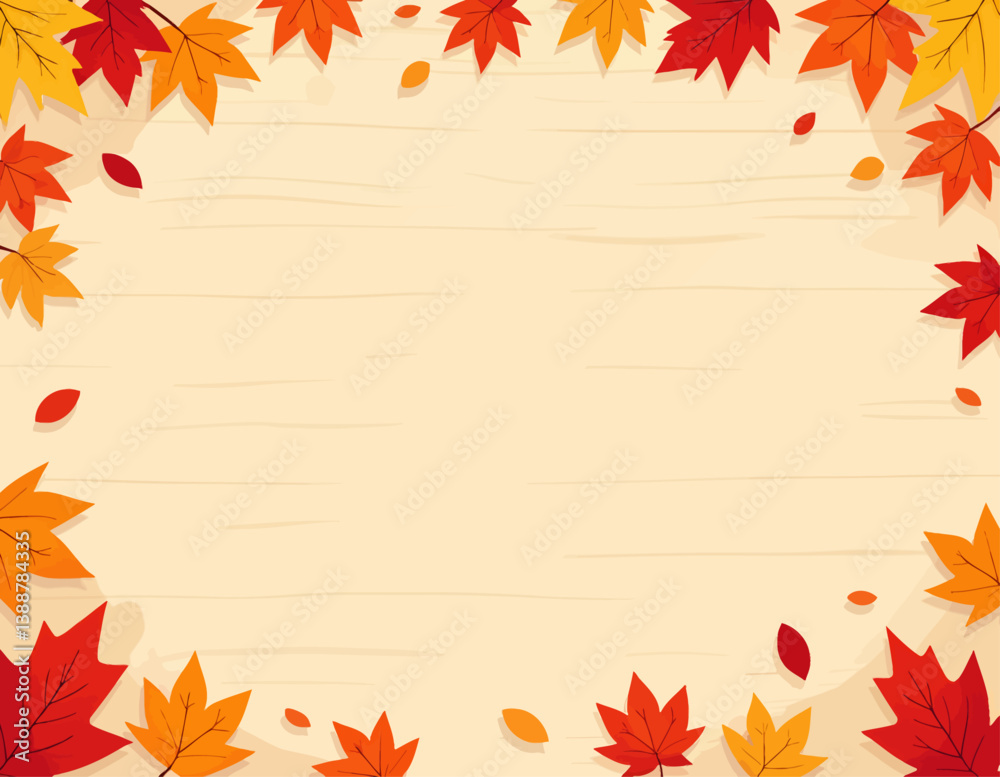 Autumn leaves frame on light wood background Autumn leaves frame on light wood background