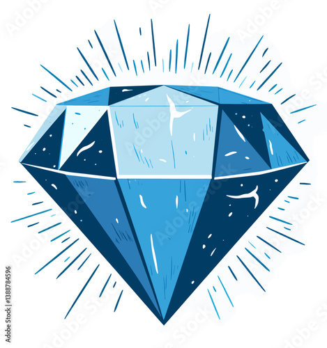 Blue Diamond Cartoon with Sparkles