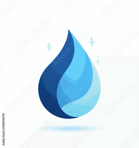 Blue water drop logo with sparkles on white