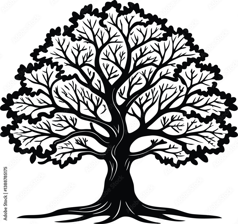 Fototapeta premium oak tree black and white silhouette vector design