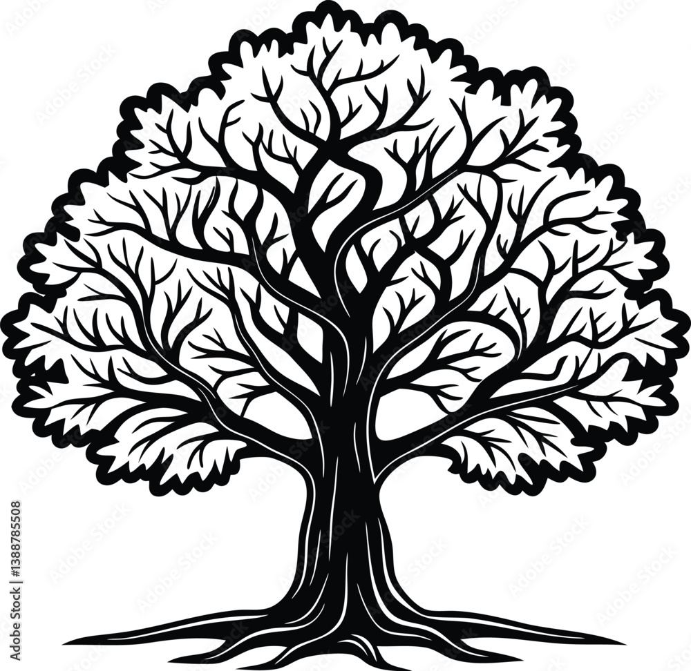 Obraz premium oak tree black and white silhouette vector design
