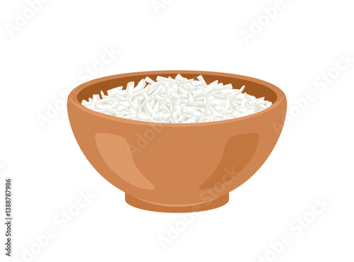 Coconut flakes in bowl isolated on white background. Vector cartoon flat illustration.