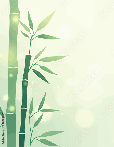 Green bamboo stalks with leaves and bokeh lights