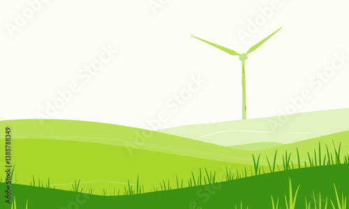 Green Hills Landscape with Wind Turbine