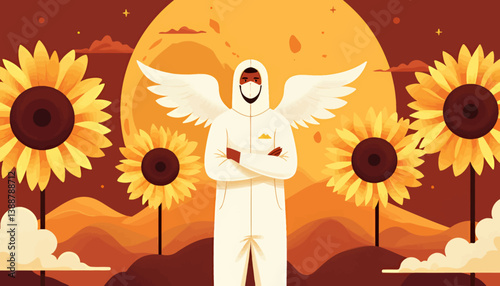 Healthcare Angel in PPE with Sunflowers