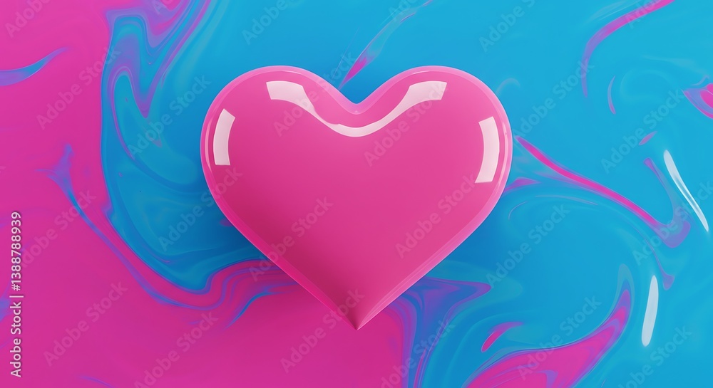 Pink Heart, Swirling Blue & Pink Abstract AI Generated Pink Heart, Swirling Blue & Pink Abstract AI Generated