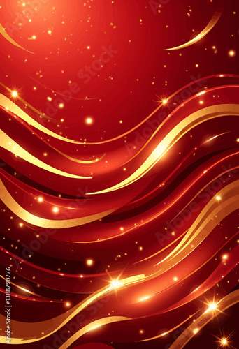 Red and Gold Wavy Sparkle Background