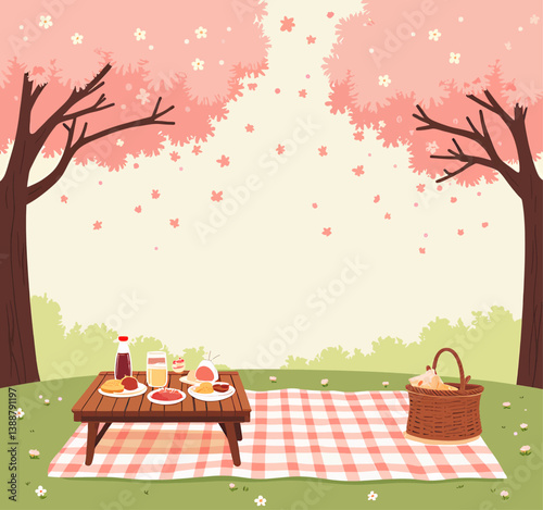 Spring Picnic Under Cherry Blossom Trees