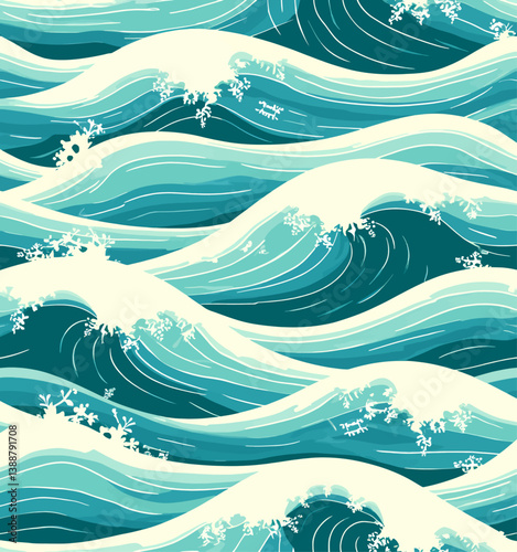 Teal ocean waves with white foam pattern