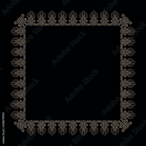 Oriental gold vector frame with arabesque, floral element in Greek style. Ancient Greece, Roman Empire. Seamless Paisley Traditional Indian Pattern. For textile, embroidery, sandblaster, porcelain