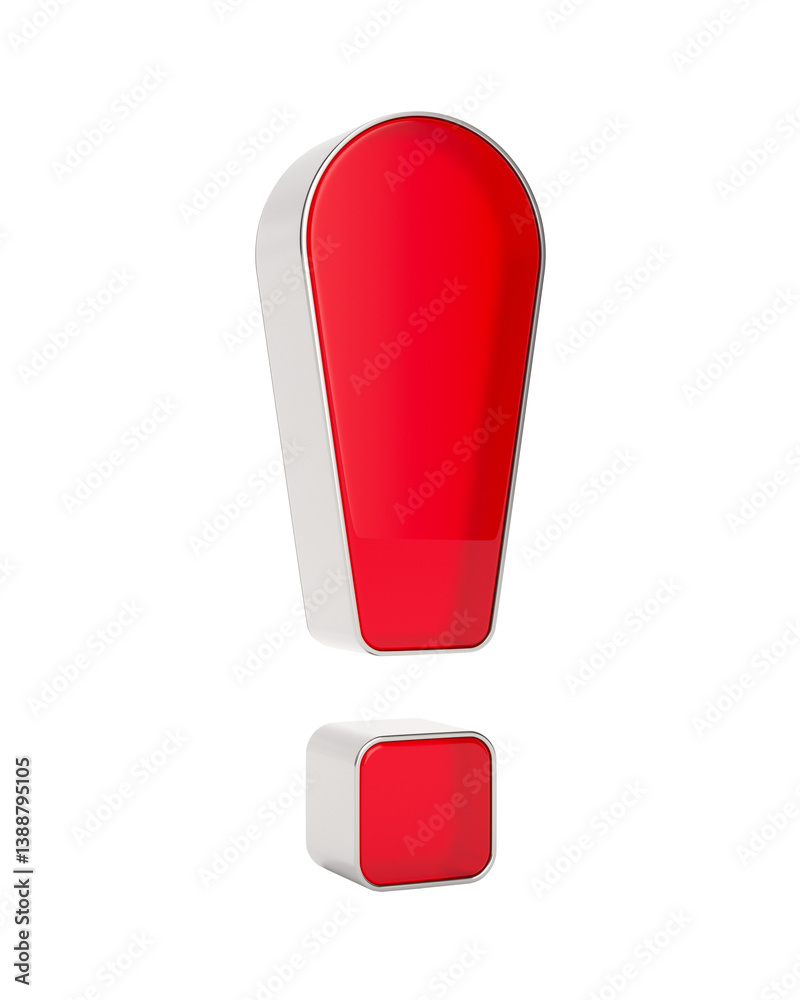glass exclamation point on white background. Isolated 3D illustration glass exclamation point on white background. Isolated 3D illustration