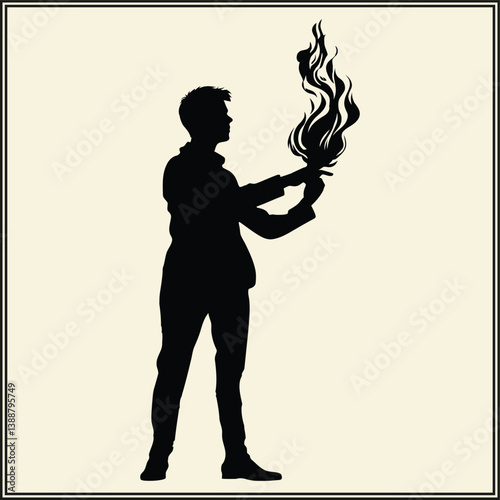 Silhouette of Fire Breather, Fiery Show