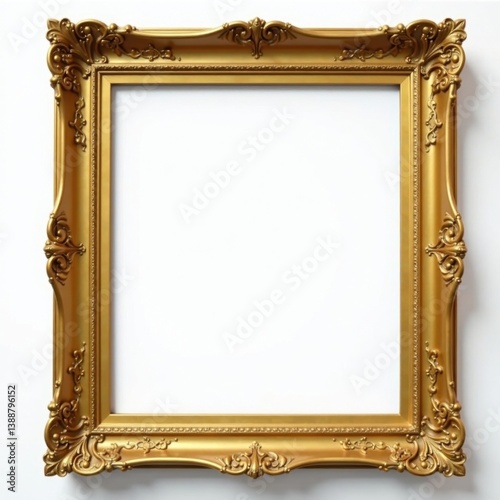 Ornate gold frame against pure white background, rococo, isolated, gold