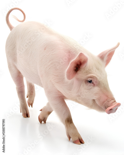Pink piglet standing on white background
