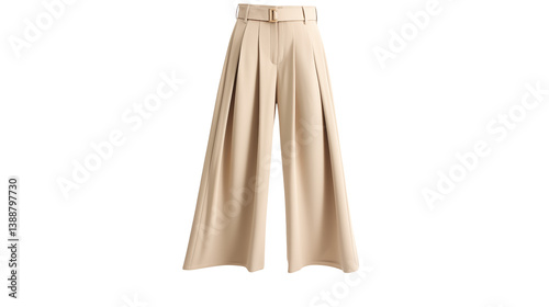 Elegant Beige High Waisted Pleated Wide Leg Pants a transparent background