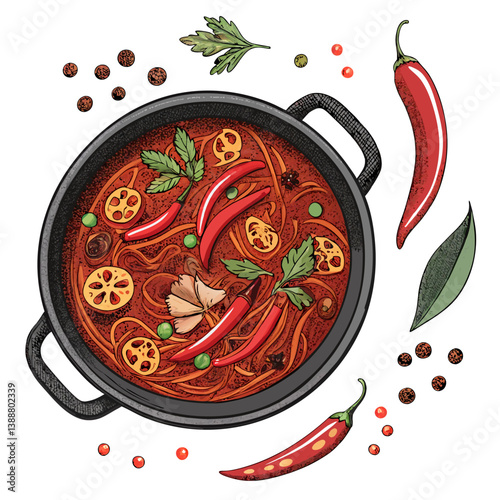 Create a bold vector illustration of a spicy Sichuan peppercorn, emphasizing its wrinkled texture and vibrant red hue.