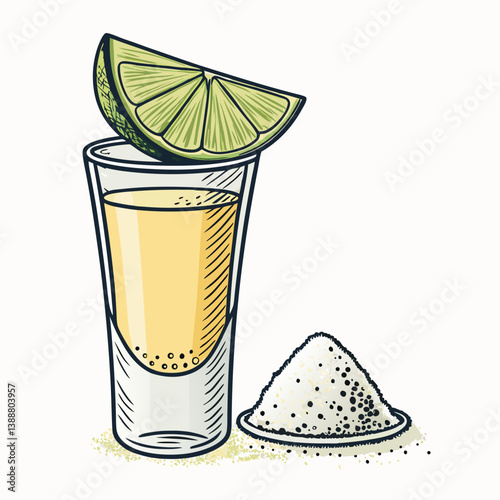 Create a bold, vector illustration of a tequila shot glass, featuring a thick outline and clean lines.  Include a prominent "L" subtly incorporated into the design.