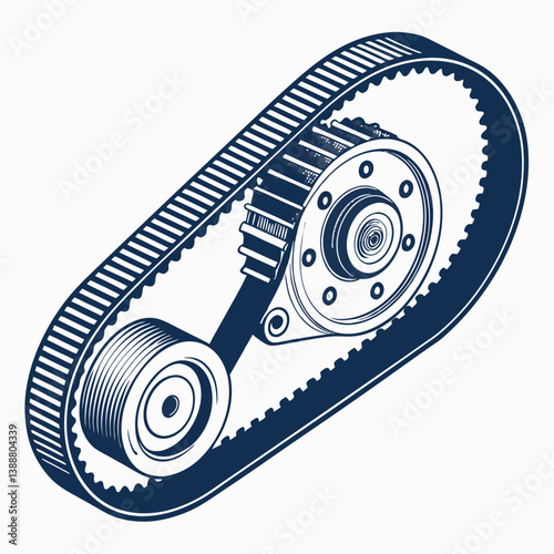 Create a vector illustration of a bold, stylized timing belt with teeth, emphasizing strong lines and impactful design.