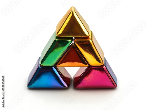Vivid metallic triangle stacking puzzle toy isolated on clean white