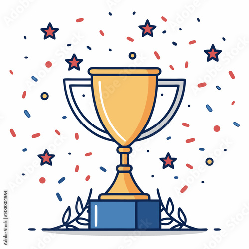 Create a bold, vector illustration of athletes celebrating a trophy win, emphasizing dynamic poses and strong outlines.
