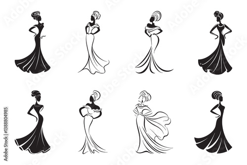 Elegant Silhouettes of African Women in Gowns