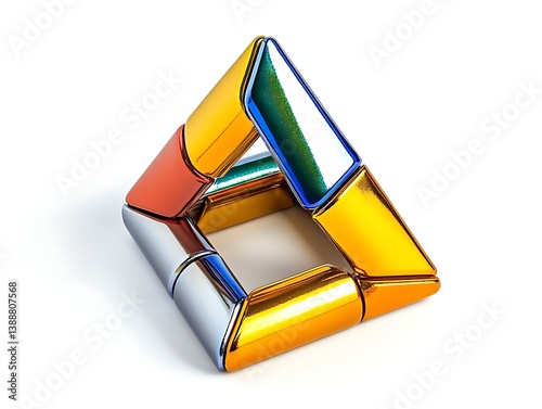 Vivid metallic triangle stacking puzzle toy isolated on clean white