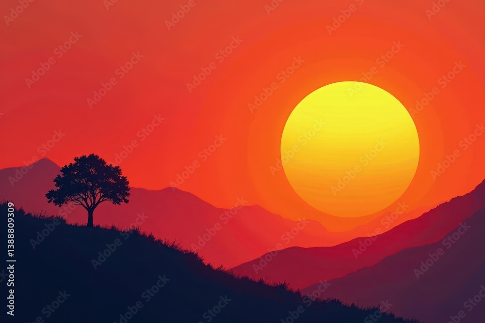 Fototapeta premium Bold sun graphic on angular backdrop, warm tones, art, pattern
