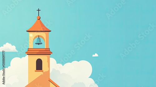 Church bell tower with red roof under clear sky representing spirituality and tradition