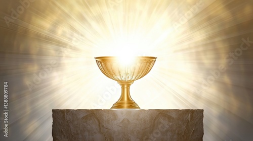 Golden chalice radiating light symbolizing divine presence and holy ceremony