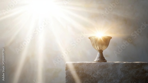 Sacred chalice glowing with radiant divine light symbolizing purity and faith