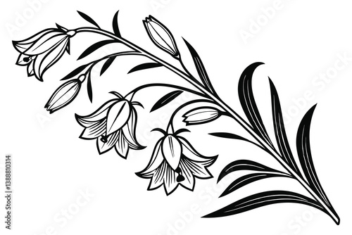 Black and white floral vector art tattoo design with leaf and swirl elements