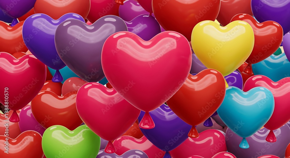 Joyful Heart Balloons: Vibrant 3D Render AI Generated