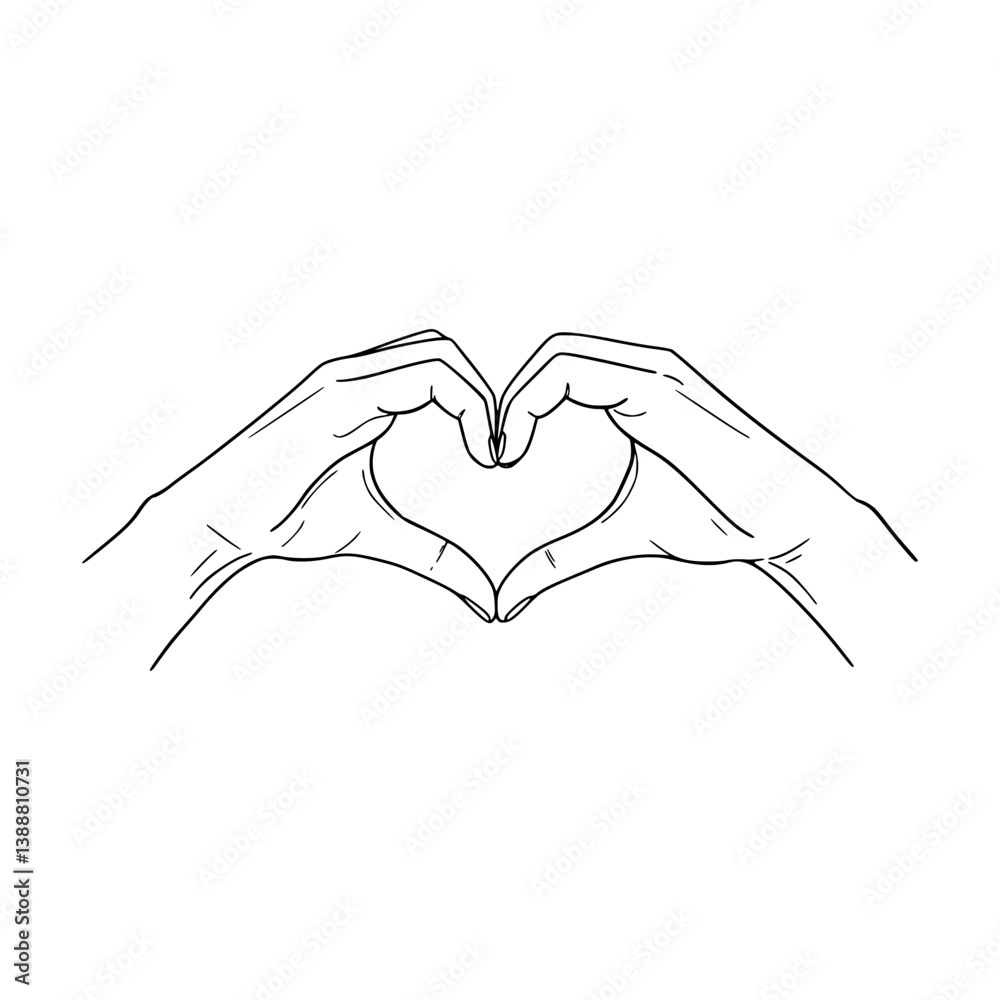 Fototapeta premium Heart Hands Hand Gesture | Simple Stroke Line Art