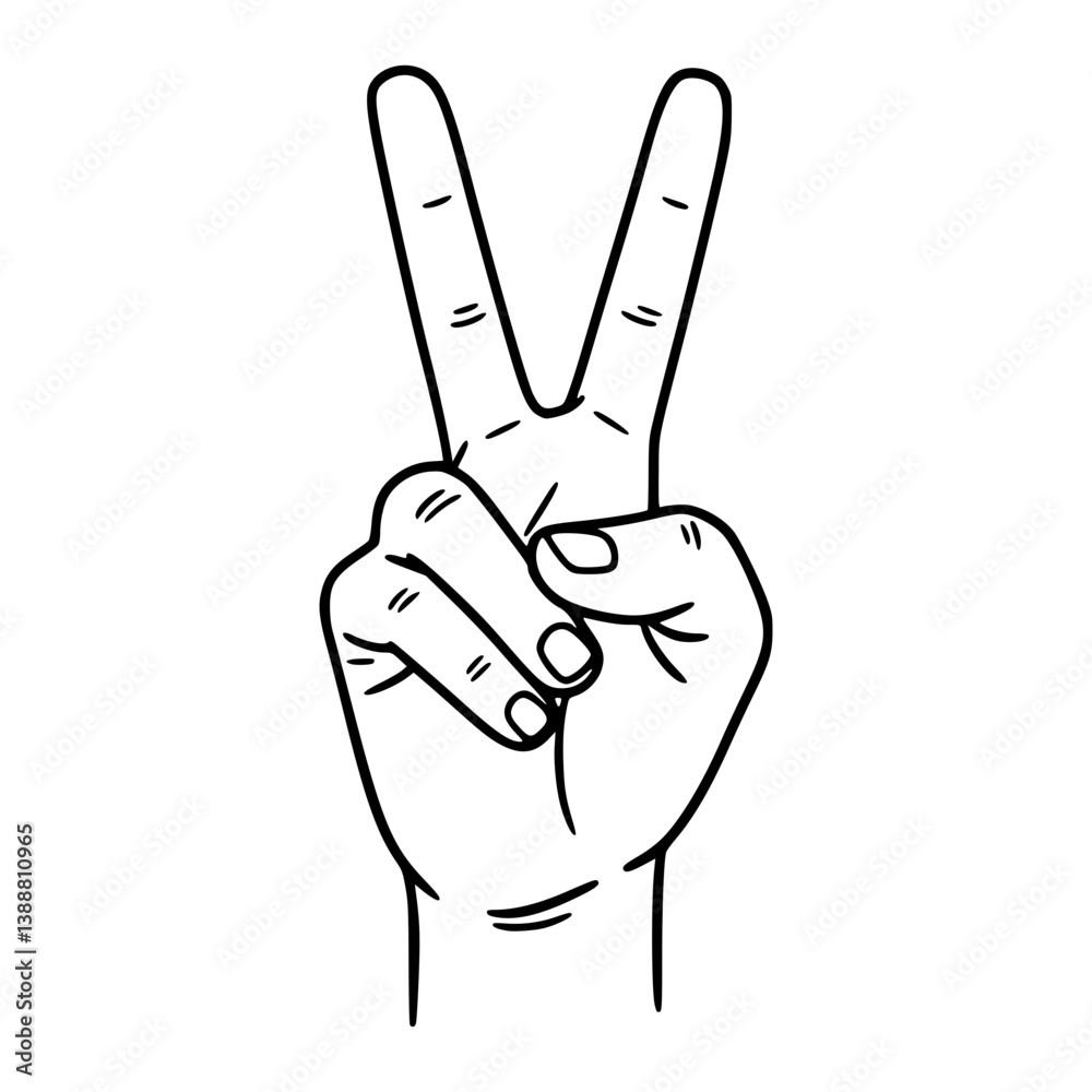Fototapeta premium Victory (Two Fingers) Hand Gesture | Simple Stroke Line Art