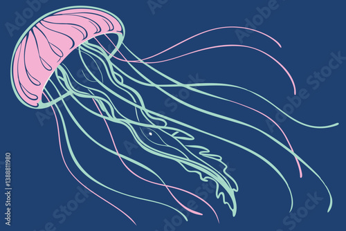A glowing jellyfish with long, flowing tentacles, made entirely of neon lines 