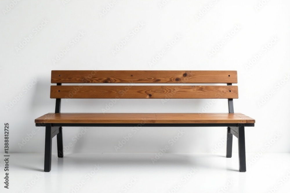 Rustic wooden bench, sleek metal frame White background , garden bench, image Rustic wooden bench, sleek metal frame White background , garden bench, image