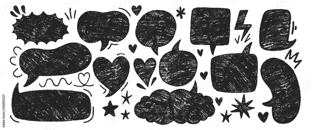 Naklejka premium Set of crayon speech bubble for student diary. Pastel, chalk or pencil vector illustration on a white background.