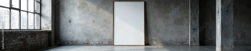 Fototapeta premium Modern dark loft, blank poster mockup, grey wall, industrial style, elegant, empty, room